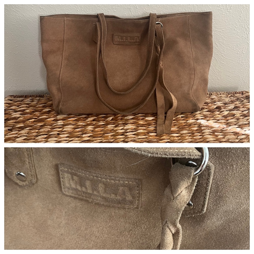 M.I.L.A. Made in Las Angeles brown beige Soft Suede leather Tote Bag